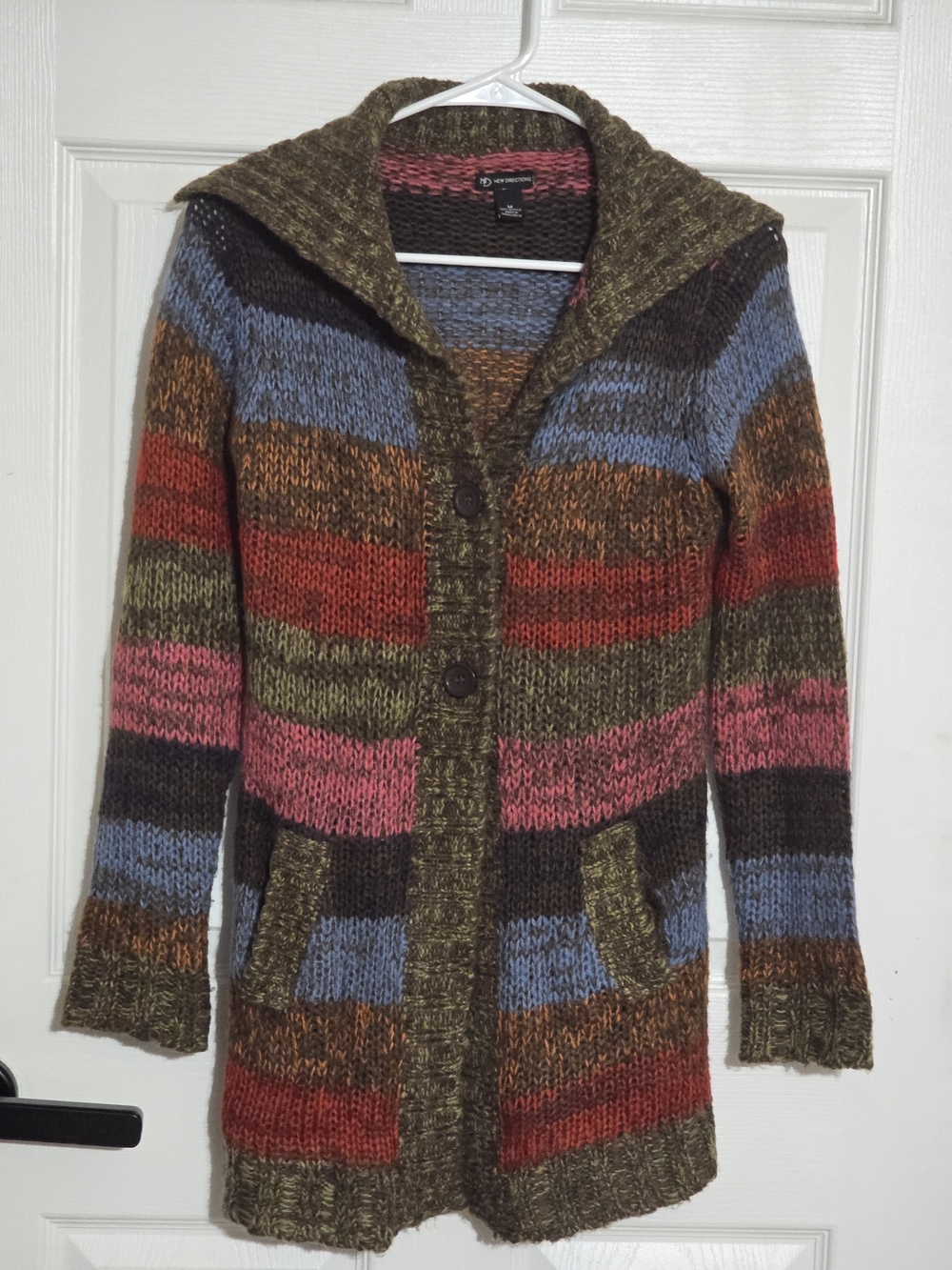 new directions Multicolor Striped Hooded Knit Jacket